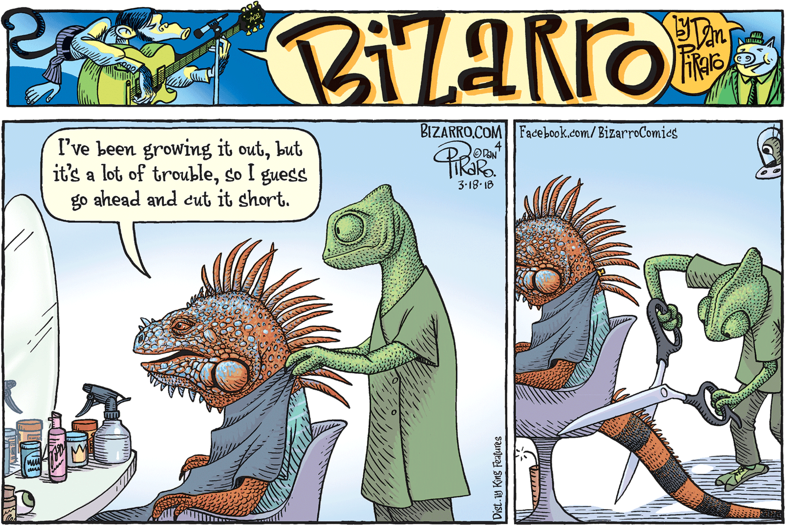 Illustration OCR: BIZARRO.COM Facebook.com/BizarroComics I've been growing it outbut it's a lot of troubleso I guess go ahead and cut it short. 3-18. 18 BIZARRO.COM Facebook.com/BizarroComics I've been growing it outbut it's a lot of troubleso I guess go ahead and cut it short. 3-18. 18