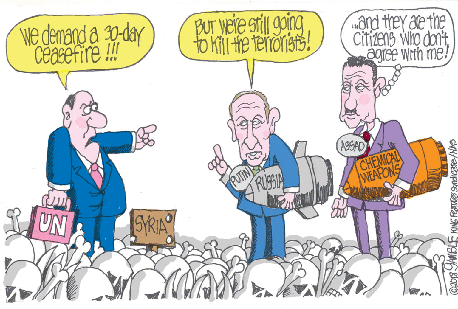 Adaptation OCR: We demand a 0-day ceasefire !! BUT weite stil going to Kiji he teirörists! ond they ae the Citizens Who don't Ogree With me! (ASSAD HPUTIN RUIA CHEMICAL WEAPONS UN SYRIA C08 YAMBLE KING FeAWes SandicasetNAS We demand a 0-day ceasefire !! BUT weite stil going to Kiji he teirörists! ond they ae the Citizens Who don't Ogree With me! (ASSAD HPUTIN RUIA CHEMICAL WEAPONS UN SYRIA C08 YAMBLE KING FeAWes SandicasetNAS