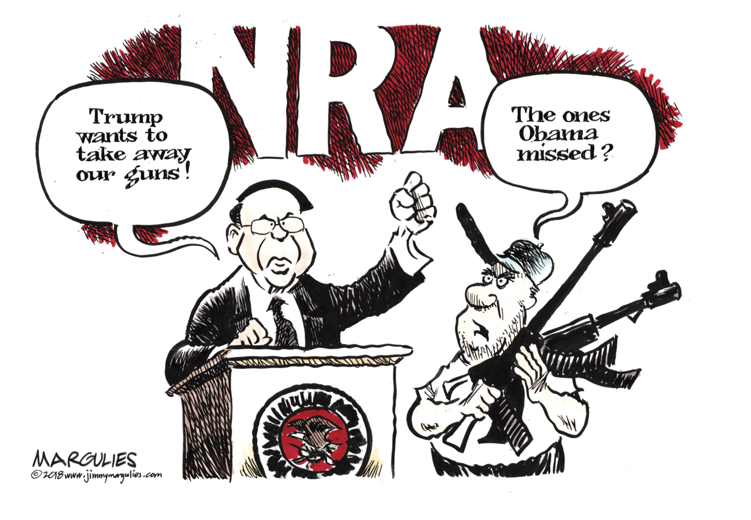 Drawing OCR: SRA The ones Obama missed ? Trump wants to take away guns! our MARGULIES OH18 www.jimmgmayulies.com SRA The ones Obama missed ? Trump wants to take away guns! our MARGULIES OH18 www.jimmgmayulies.com