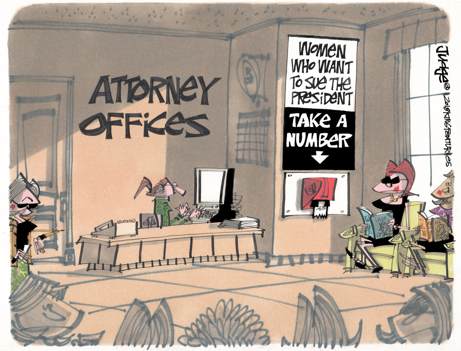 Linens OCR: WOMEN WHO WANT To Sue THe PRESIDENT ATDRNEY OFFICES TAKE A NUMBER ?? WOMEN WHO WANT To Sue THe PRESIDENT ATDRNEY OFFICES TAKE A NUMBER ??