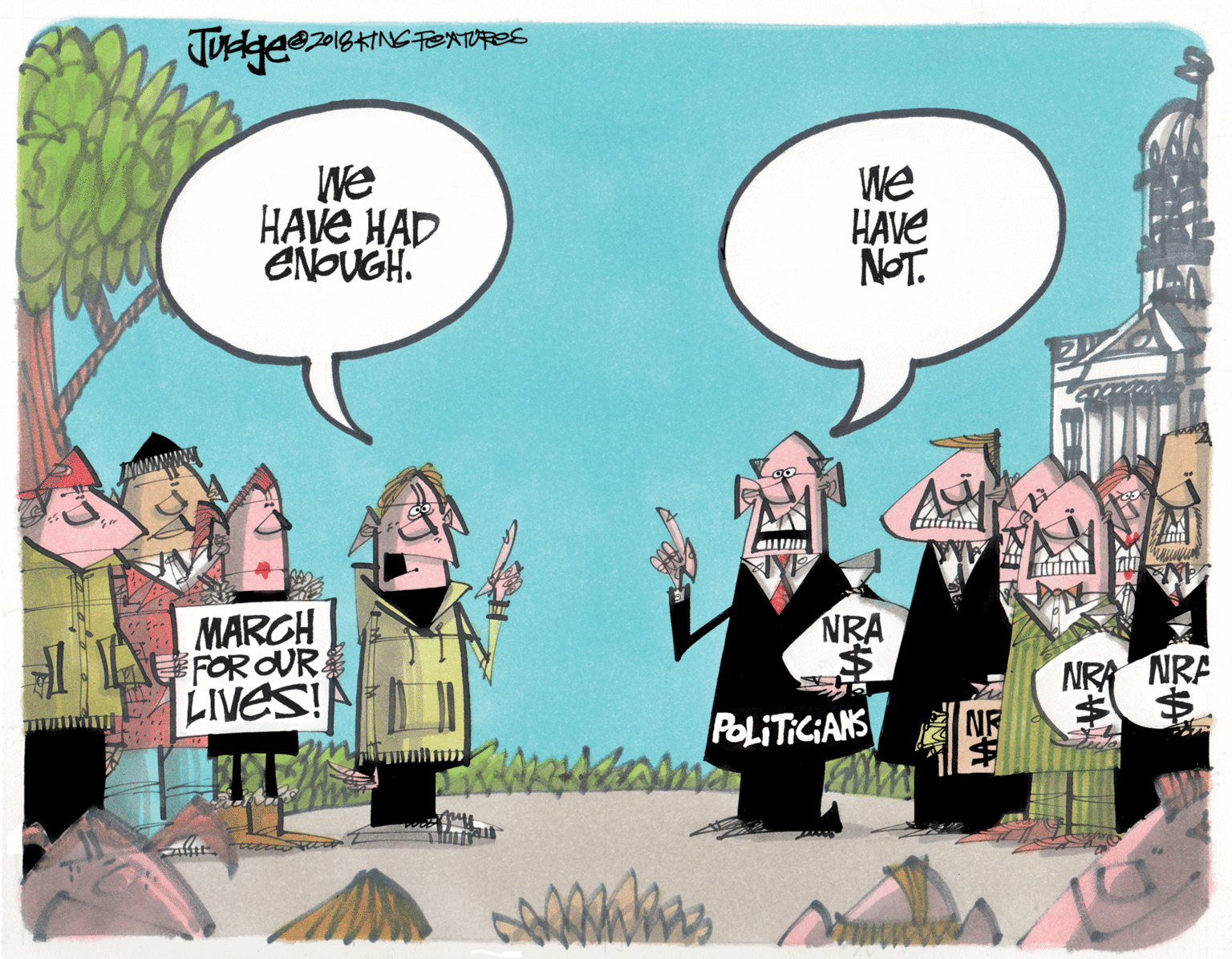 Comic book OCR: We HAVE HAD ENOUGH. We HAVE NOT. MARCH A FOR OUR LIVES! NRA NRA NRA $ $ POLITICIANS ? We HAVE HAD ENOUGH. We HAVE NOT. MARCH A FOR OUR LIVES! NRA NRA NRA $ $ POLITICIANS ?