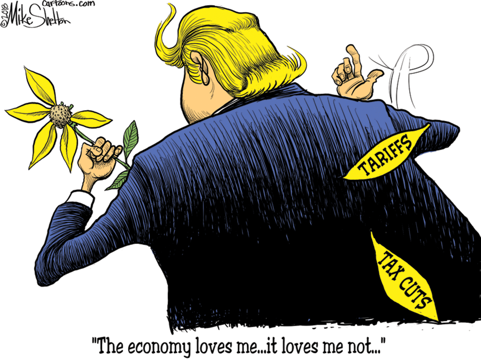 Working animal OCR: Cartoons.com TARIFFS "The economy loves me..it loves me not." TAX CUTS Cartoons.com TARIFFS "The economy loves me..it loves me not." TAX CUTS
