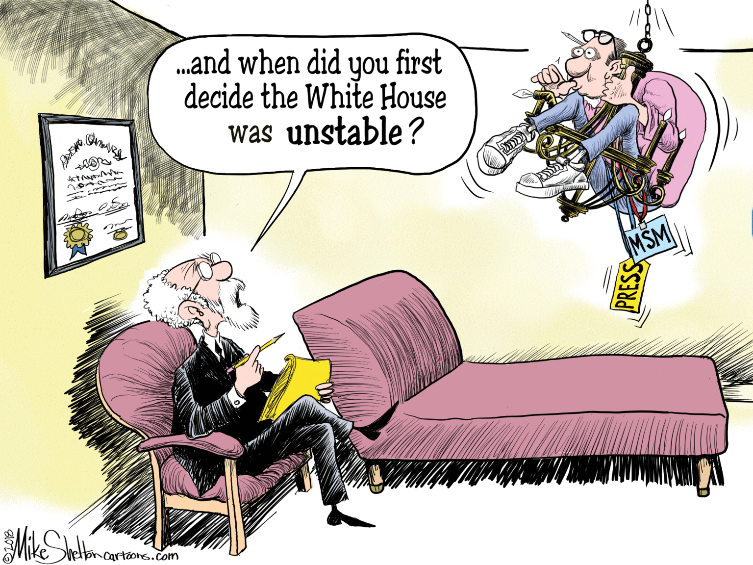 Fictional character OCR: .and when did you first decide the White House was unstable ? trag MSM MiS netoncartoohs.com .and when did you first decide the White House was unstable ? trag MSM MiS netoncartoohs.com