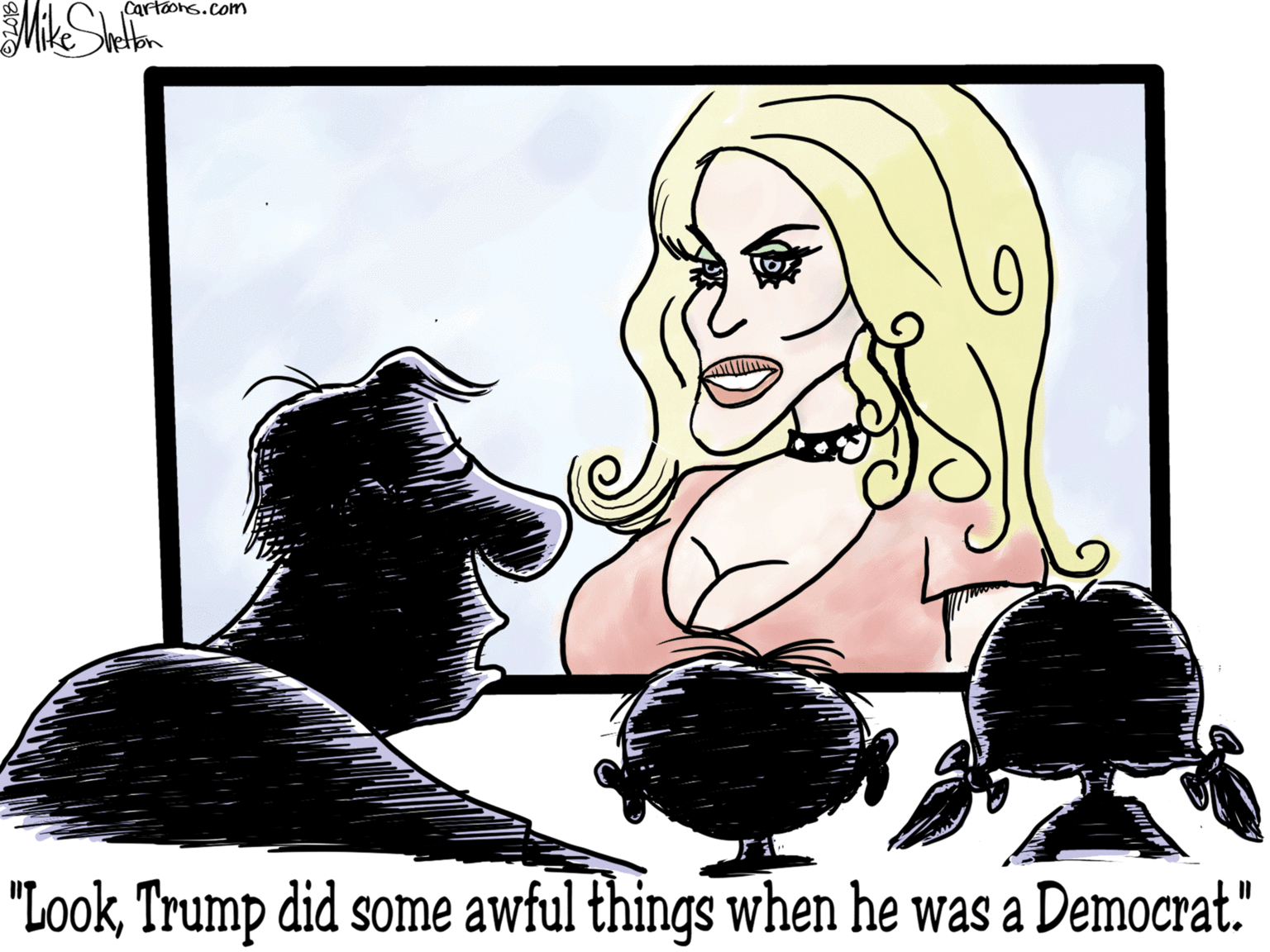 Line art OCR: Cartoons.com Hon "LookTrump did some awful things when he was a Democrat." Cartoons.com Hon "LookTrump did some awful things when he was a Democrat."