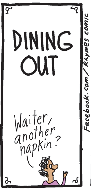 Rectangle OCR: DINING OUT Waiteranother hapkin ? Facebook.com/ Rhymes comic DINING OUT Waiteranother hapkin ? Facebook.com/ Rhymes comic