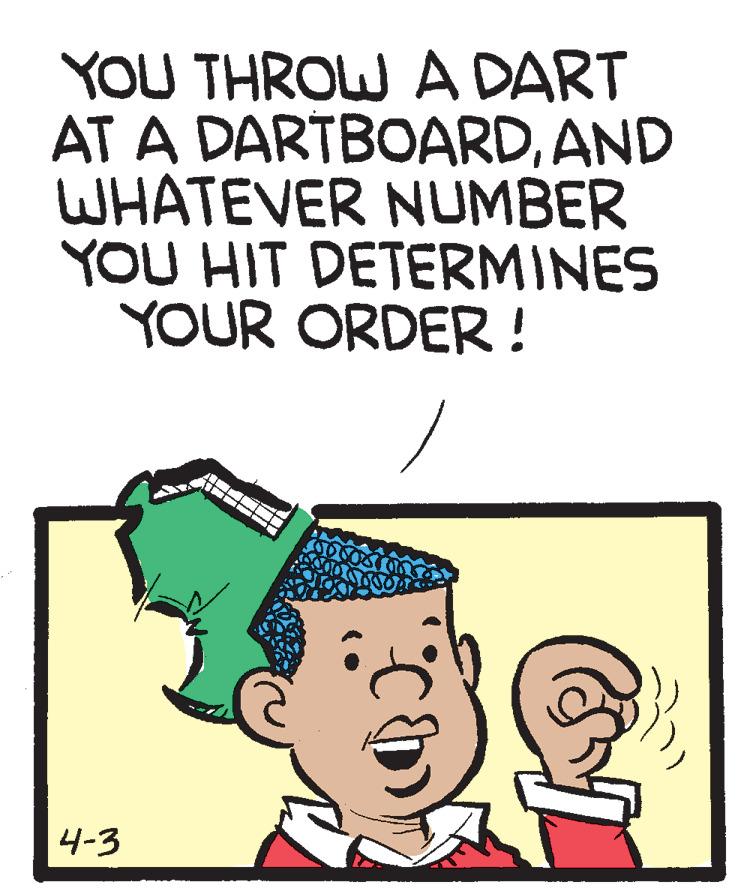 Sharing OCR: YOU THROW A DART AT A DARTBOARDAND WHATEVER NUMBER YOU HIT DETERMINES YOUR ORDER! 4-3 YOU THROW A DART AT A DARTBOARDAND WHATEVER NUMBER YOU HIT DETERMINES YOUR ORDER! 4-3