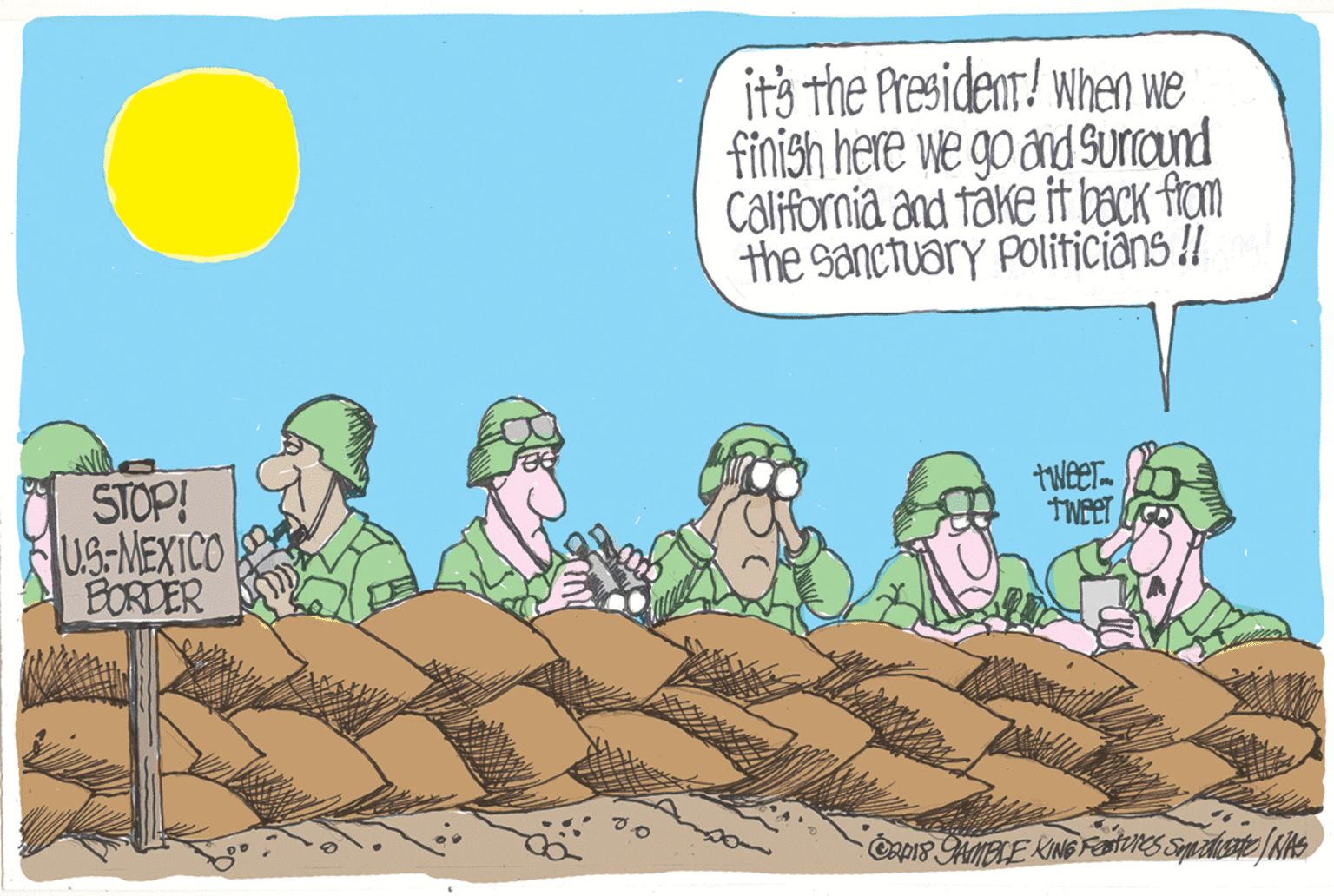 Illustration OCR: its the President! when we finish here we go and Surraund California and täke it back flam the sanctuary Politicians !! tWeeT TNEET STOP! us-NEXICO BORDER its the President! when we finish here we go and Surraund California and täke it back flam the sanctuary Politicians !! tWeeT TNEET STOP! us-NEXICO BORDER