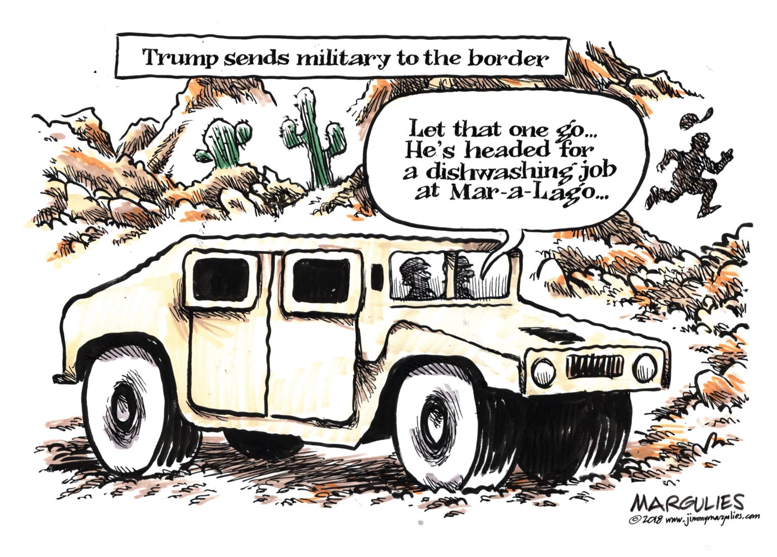 Automotive tire OCR: Trump sends military to the border Let that one go. He's headed for a dishwashing job MARGULIES Ola8 www.jimmpmazplies.com Trump sends military to the border Let that one go. He's headed for a dishwashing job MARGULIES Ola8 www.jimmpmazplies.com