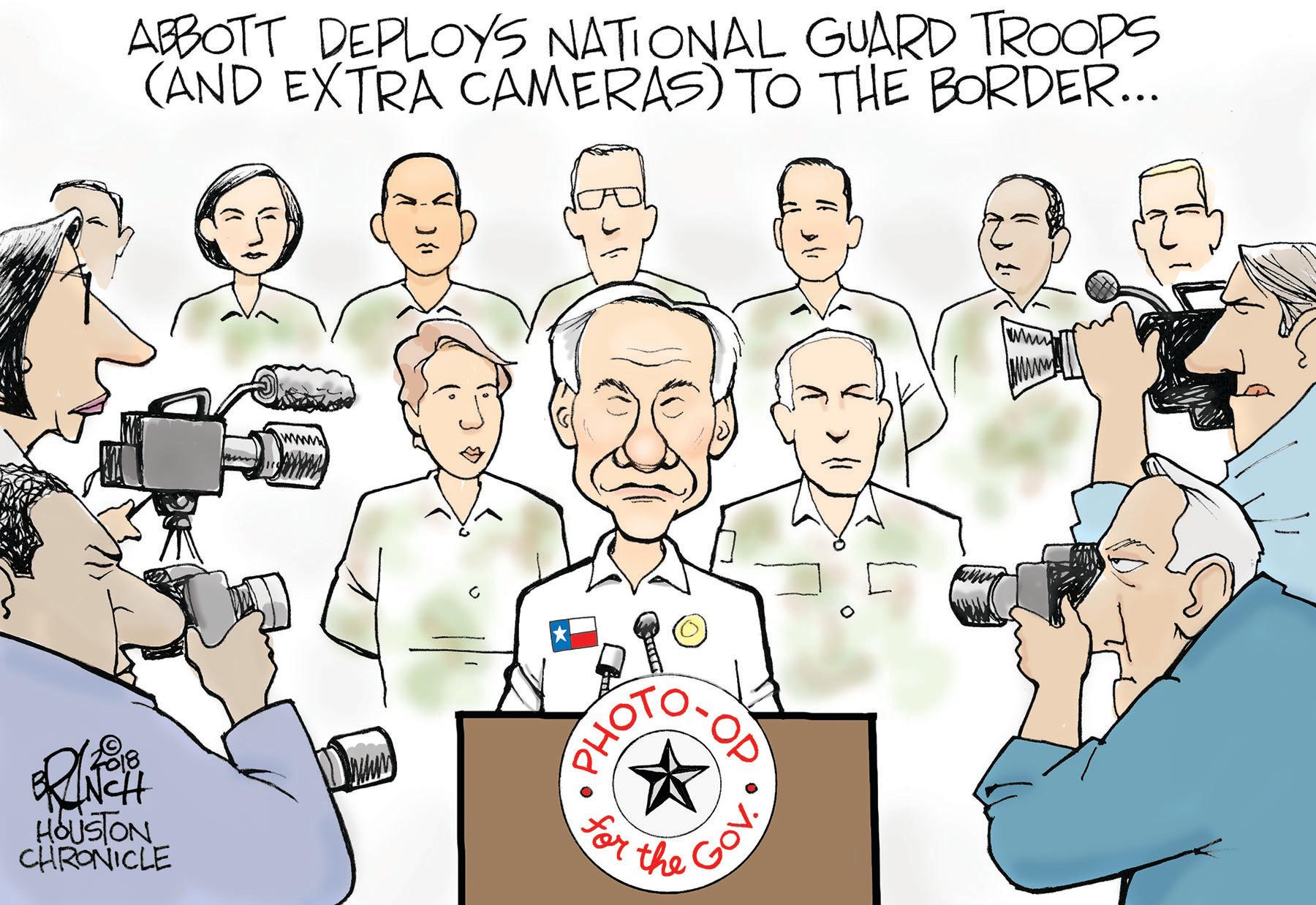 Badge OCR: AFBOTT DEPLOYS NATIONAL GUARD TROOPS (AND EXTRA CAMERAS) TO THE BORDER... PHOTO for the HOUSTON CHRONICLE do- AFBOTT DEPLOYS NATIONAL GUARD TROOPS (AND EXTRA CAMERAS) TO THE BORDER... PHOTO for the HOUSTON CHRONICLE do-