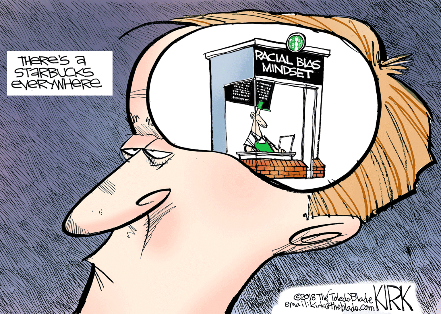 Art OCR: RACIAL BIAS MINDSET THERE's a STARBUCKS EveRYWHEREe oS The Toleio BladeKRK email:kirketheplado.com RACIAL BIAS MINDSET THERE's a STARBUCKS EveRYWHEREe oS The Toleio BladeKRK email:kirketheplado.com