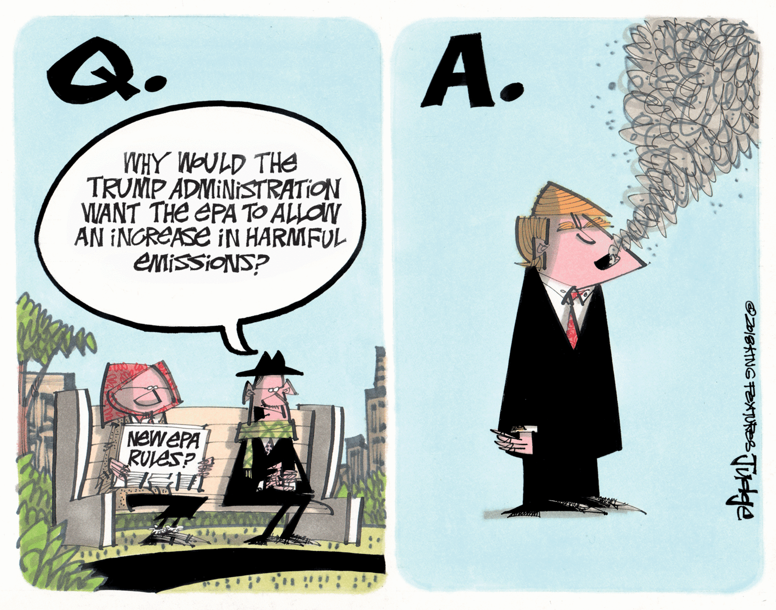 Comic book OCR: Q. A. WHY WOULD THEE TRUNP ADMINISTRATION VANT THE EPA TO ALLON AN INCREASE iN HARMFUL emissiONS? NEWEPA RULES? ODIekiNG FEXTUREs TUrle Q. A. WHY WOULD THEE TRUNP ADMINISTRATION VANT THE EPA TO ALLON AN INCREASE iN HARMFUL emissiONS? NEWEPA RULES? ODIekiNG FEXTUREs TUrle
