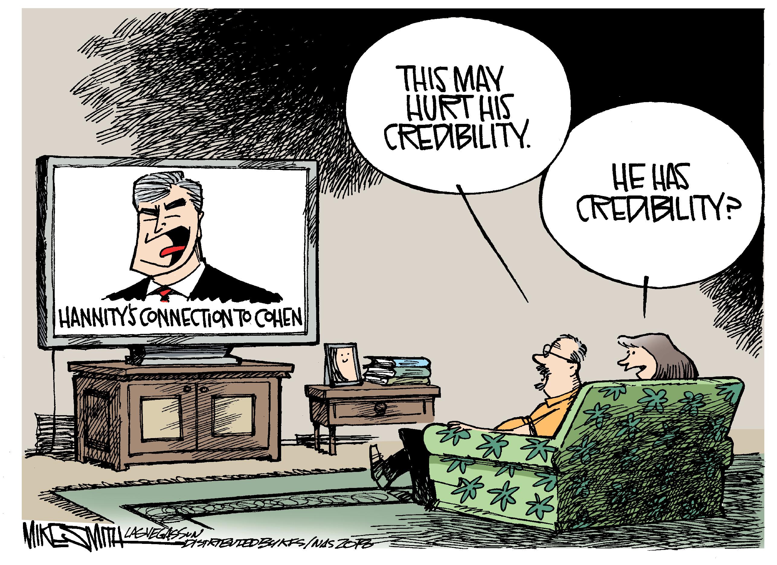 Drawing OCR: THIS MAY HURT HIS CREDIBILITY. HE HAS (REDBILITY? HANNITY'S CONNECTIONTO COHEN LASVEGASSUN THIS MAY HURT HIS CREDIBILITY. HE HAS (REDBILITY? HANNITY'S CONNECTIONTO COHEN LASVEGASSUN