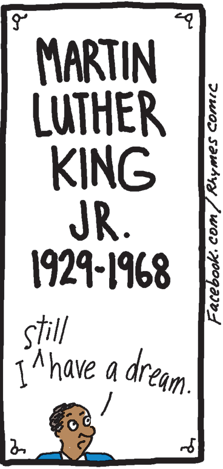 Rectangle OCR: MARTIN LUTHER KING JR. 1929-1968 sil Ahave a dream. Facebook.com/ Rhymes ComIc MARTIN LUTHER KING JR. 1929-1968 sil Ahave a dream. Facebook.com/ Rhymes ComIc