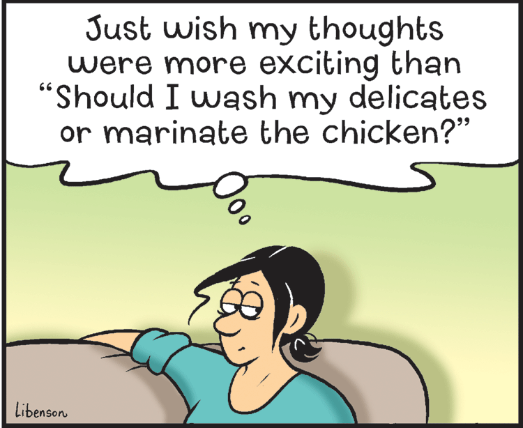 Line OCR: Just wish my thoughts were more exciting than "Should I wash my delicates or marinate the chicken?" 66 Libenson Just wish my thoughts were more exciting than "Should I wash my delicates or marinate the chicken?" 66 Libenson