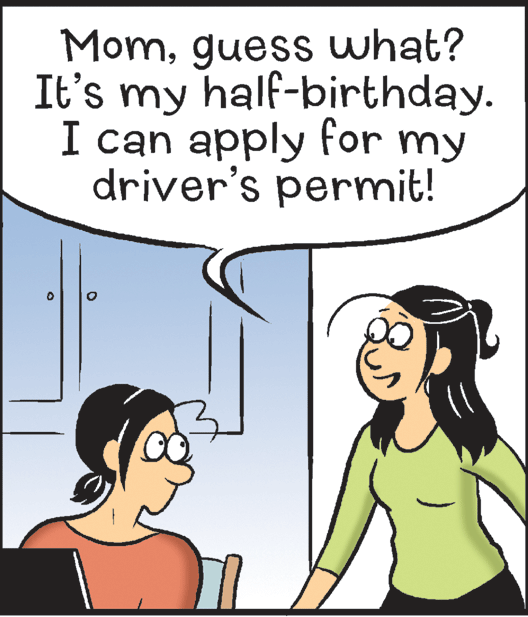 Human OCR: Momguess what? It's my half-birthday. I can apply for my driver's permit! Momguess what? It's my half-birthday. I can apply for my driver's permit!