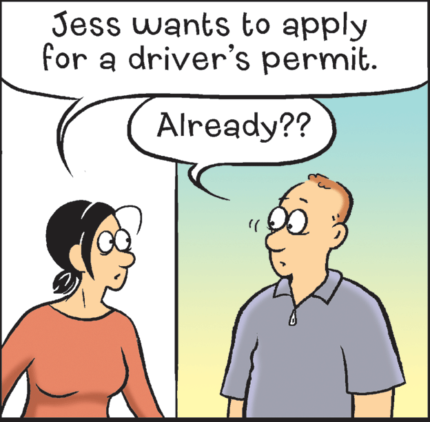 Human OCR: Jess wants to apply for a driver's permit. Already?? Jess wants to apply for a driver's permit. Already??