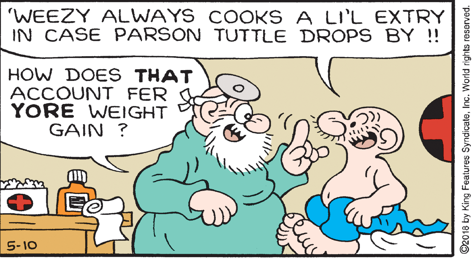 Font OCR: WEEZY ALWAYS COOKS A LI'L EXTRY IN CASE PARSON TUTTLE DROPS BY !! HOW DOES THAT ACCOUNT FER YORE WEIGHT GAIN ? 5-10 ©2018 by King Features SyndicateInc. World rights reserved. WEEZY ALWAYS COOKS A LI'L EXTRY IN CASE PARSON TUTTLE DROPS BY !! HOW DOES THAT ACCOUNT FER YORE WEIGHT GAIN ? 5-10 ©2018 by King Features SyndicateInc. World rights reserved.