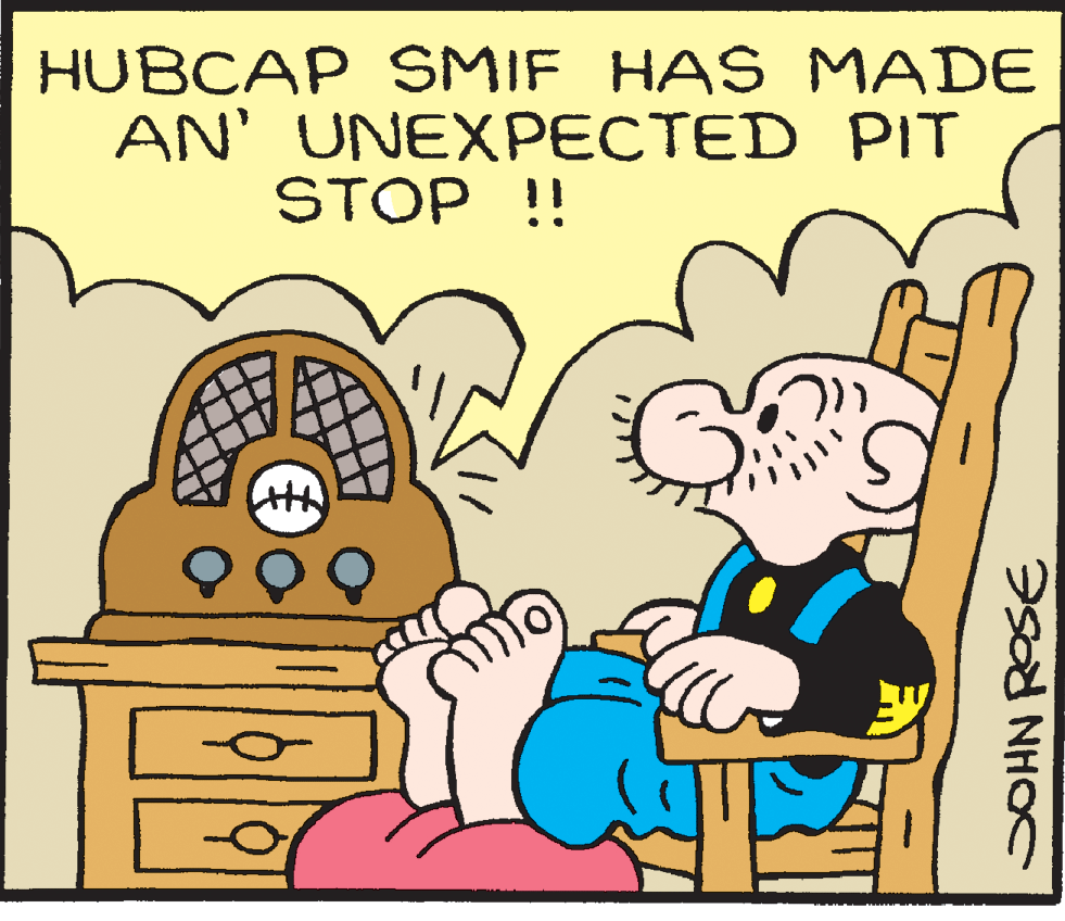 Rectangle OCR: HUBCAP SMIF HAS MADE AN' UNEXPECTED PIT STOP !! ? NHOC HUBCAP SMIF HAS MADE AN' UNEXPECTED PIT STOP !! ? NHOC