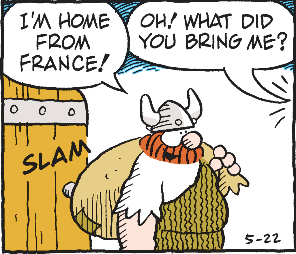 Fiction OCR: I'M HOME FROM FRANCE! OH! WHAT DID YOU BRING ME? SLAM }{{) 5-22 I'M HOME FROM FRANCE! OH! WHAT DID YOU BRING ME? SLAM }{{) 5-22