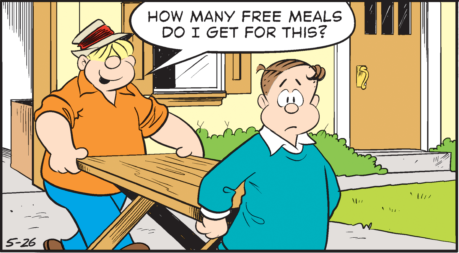 Interaction OCR: HOW MANY FREE MEALS DO I GET FOR THIS? 5-26 HOW MANY FREE MEALS DO I GET FOR THIS? 5-26