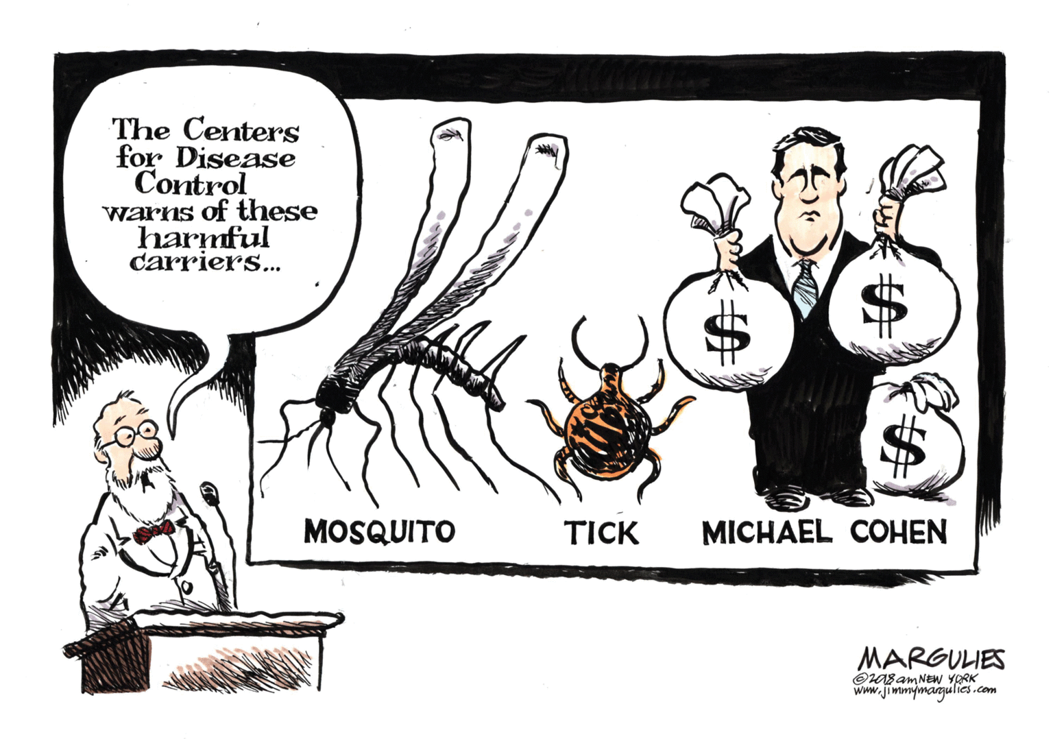 Comics OCR: The Centers for Disease Control warns of these harmful carriers... MOSQUITO TICK MICHAEL COHEN MARGULIES OAsam NEW YORK www.jimmymargulies.com The Centers for Disease Control warns of these harmful carriers... MOSQUITO TICK MICHAEL COHEN MARGULIES OAsam NEW YORK www.jimmymargulies.com