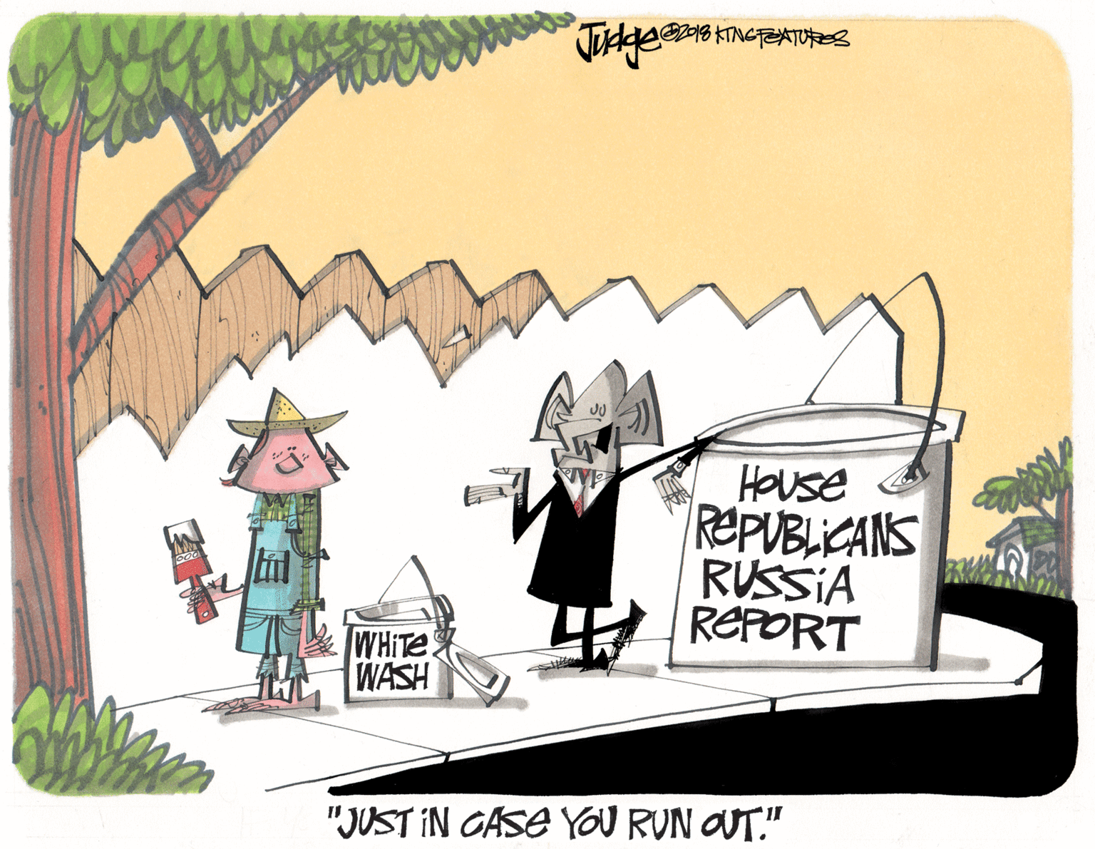 Illustration OCR: HOuse REPUBLICANS RUSSIA REPORT WHITE WASH "JUST IN GASE YOU RUN OUT." HOuse REPUBLICANS RUSSIA REPORT WHITE WASH "JUST IN GASE YOU RUN OUT."
