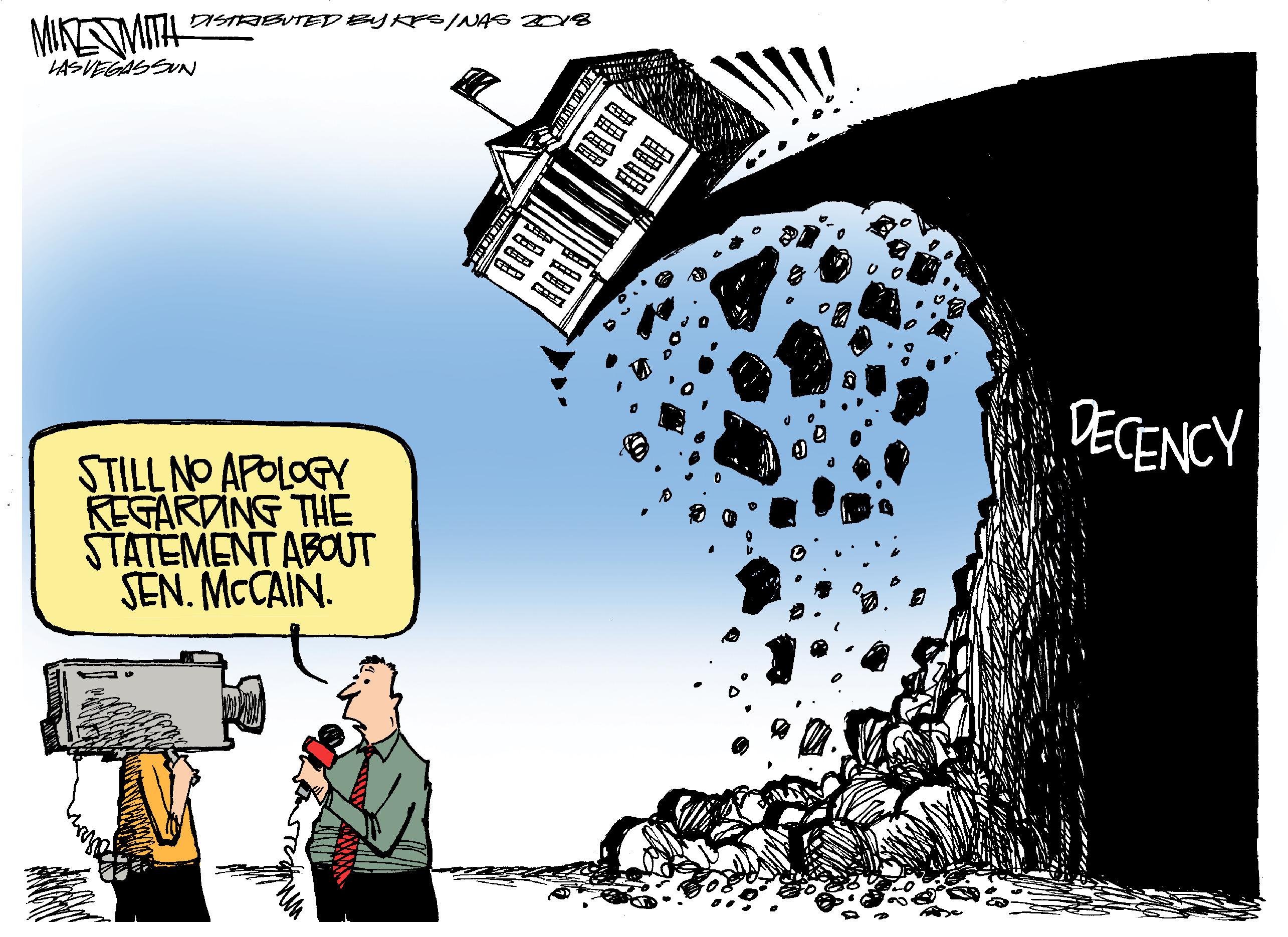 Graphics OCR: ISTRIBUTED BYKS/NAS Y8 MINMITH LASVEGASSUN CEED CEE DECENCY STILL NO AFOLOGY KEGARDING THE STATEMENT ABOUT SEN. MCCAIN. ISTRIBUTED BYKS/NAS Y8 MINMITH LASVEGASSUN CEED CEE DECENCY STILL NO AFOLOGY KEGARDING THE STATEMENT ABOUT SEN. MCCAIN.