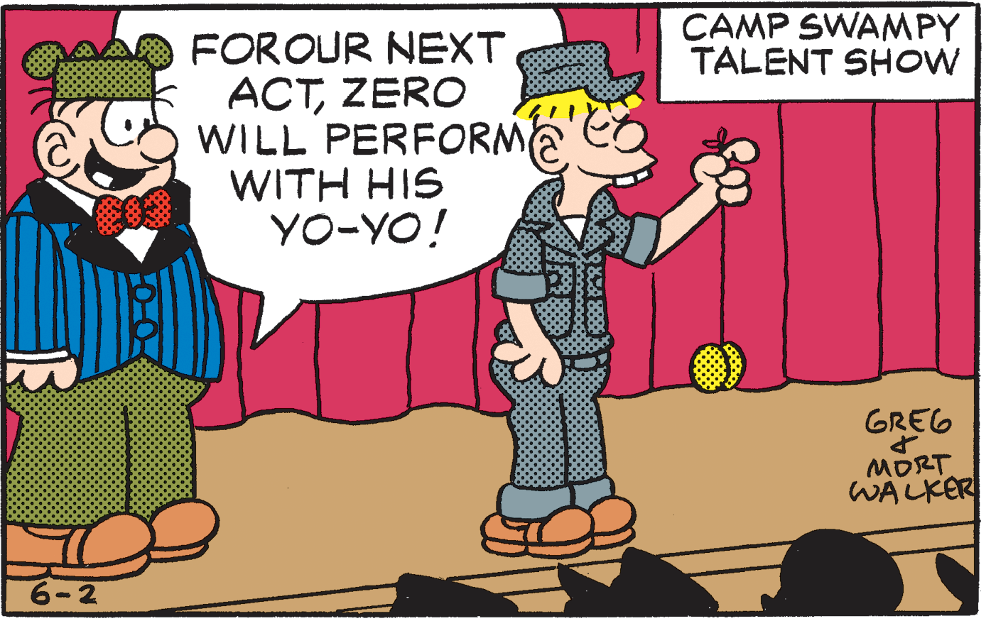 Line OCR: CAMP SWAMPY TALENT SHOW A FOROUR NEXT ACTZERO WILL PERFORM WITH HIS YO-YO! GREG MORT WALKER 6-2 CAMP SWAMPY TALENT SHOW A FOROUR NEXT ACTZERO WILL PERFORM WITH HIS YO-YO! GREG MORT WALKER 6-2