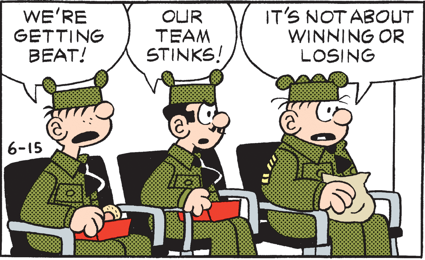 Animation OCR: WE'RE GETTING BEAT! OUR TEAM STINKS! IT'S NOT ABOUT WINNING OR LOSING 6-15 WE'RE GETTING BEAT! OUR TEAM STINKS! IT'S NOT ABOUT WINNING OR LOSING 6-15
