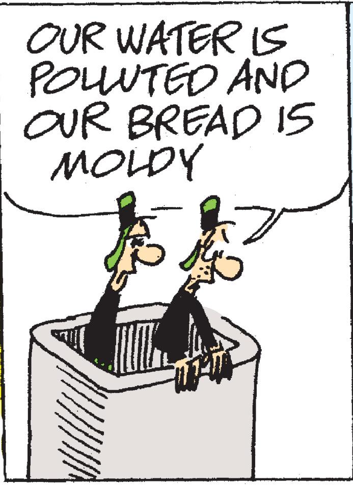 Humour OCR: OUR WATER IS POLUTED AND OUR BREAD IS MOLDY OUR WATER IS POLUTED AND OUR BREAD IS MOLDY