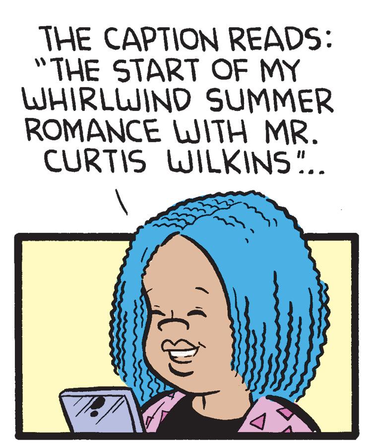 Gesture OCR: THE CAPTION READS: "THE START OF MY WHIRLWIND SUMMER ROMANCE WITH MR. CURTIS WILKINS".. THE CAPTION READS: "THE START OF MY WHIRLWIND SUMMER ROMANCE WITH MR. CURTIS WILKINS"..