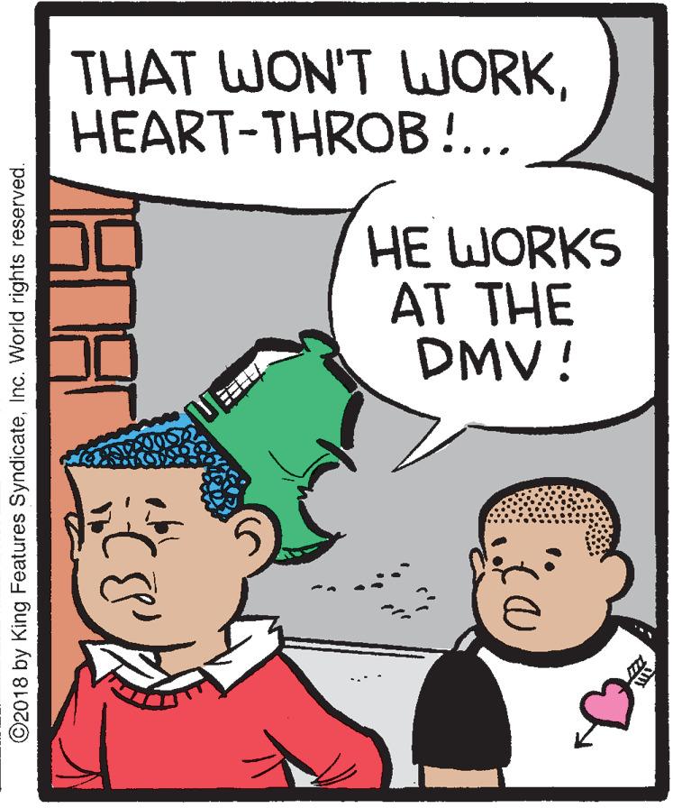 Jaw OCR: THAT WON'T LWORKHEART-THROB!... HE WORKS AT THE DMV! ©2018 by King Features SyndicateInc. World rights reserved. THAT WON'T LWORKHEART-THROB!... HE WORKS AT THE DMV! ©2018 by King Features SyndicateInc. World rights reserved.