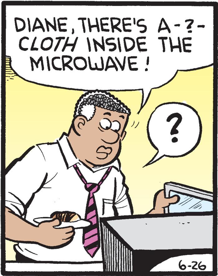 Illustration OCR: DIANETHERE'S A-?- CLOTH INSIDE THE MICROWAVE ! ? 6-26 DIANETHERE'S A-?- CLOTH INSIDE THE MICROWAVE ! ? 6-26