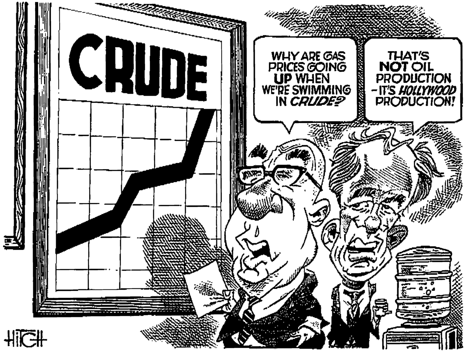Humour OCR: CRUDE WHY ARE GAS PRICES GOING UP WHEN WE'RE SWIMMING IN CRUDE? THAT'S NOT OIL PRODUCTION IT'S HOLLYWOOD PRODUCTION! HIGH CRUDE WHY ARE GAS PRICES GOING UP WHEN WE'RE SWIMMING IN CRUDE? THAT'S NOT OIL PRODUCTION IT'S HOLLYWOOD PRODUCTION! HIGH