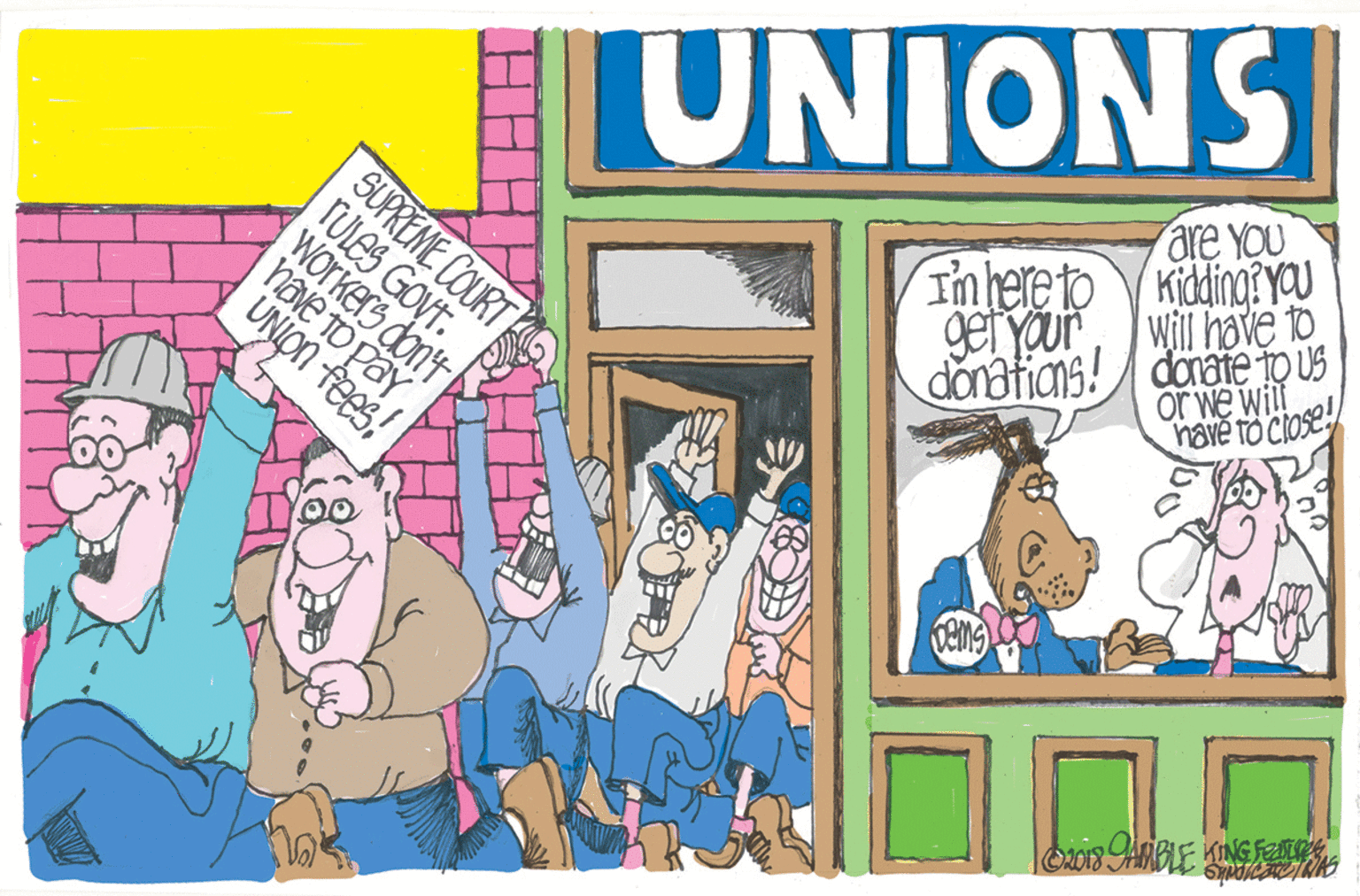 Fictional character OCR: UNIONS are YOU donatians!/ donate tO US have TO Close get yourJwii have to or we will Imhereto V Kiddina YOU SUPREME COURT TULES GOVT. Workers don't nave to payUNION fees! UNIONS are YOU donatians!/ donate tO US have TO Close get yourJwii have to or we will Imhereto V Kiddina YOU SUPREME COURT TULES GOVT. Workers don't nave to payUNION fees!