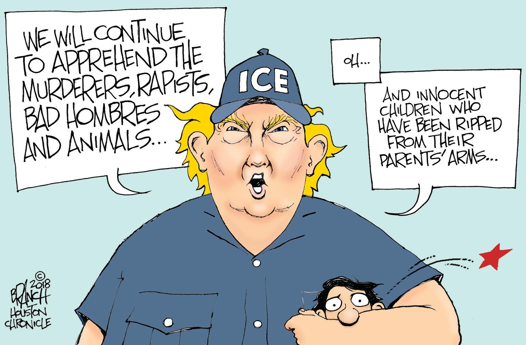 Animated cartoon OCR: WE WILL CONTINUE TO APPREHEND THE MURDERERS RAPSISICE BAD HOMBRES AND ANIMALS.. AND INNOCENT CHILDREN WHO HAVE BEEN RIPPED FROM THEIR PARENTS ARMS.. WE WILL CONTINUE TO APPREHEND THE MURDERERS RAPSISICE BAD HOMBRES AND ANIMALS.. AND INNOCENT CHILDREN WHO HAVE BEEN RIPPED FROM THEIR PARENTS ARMS..