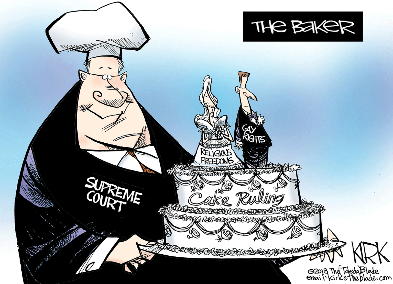 Birthday OCR: THe BakeR RIGHTS RELIGIOUS FREEDONS SUPREME COURT Cake Ruling KRK ©2018 The Todedo Blade email:kirkothe plade com THe BakeR RIGHTS RELIGIOUS FREEDONS SUPREME COURT Cake Ruling KRK ©2018 The Todedo Blade email:kirkothe plade com