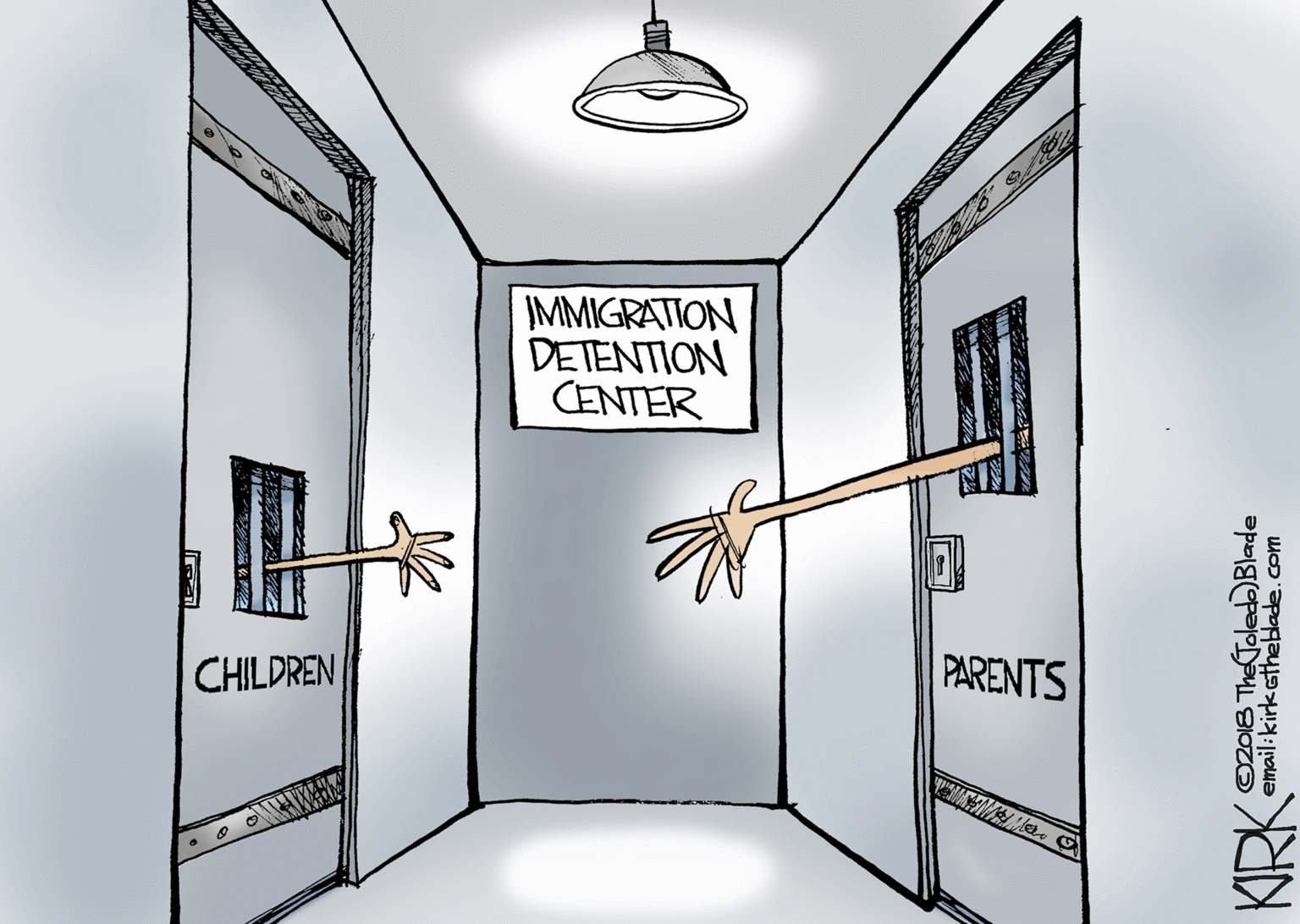 Wall sticker OCR: IMMIGRATION DETENTION CENTER CHILDREN PARENTS KIRK O2018 The Toled Blade email:kirk atheblade.com IMMIGRATION DETENTION CENTER CHILDREN PARENTS KIRK O2018 The Toled Blade email:kirk atheblade.com
