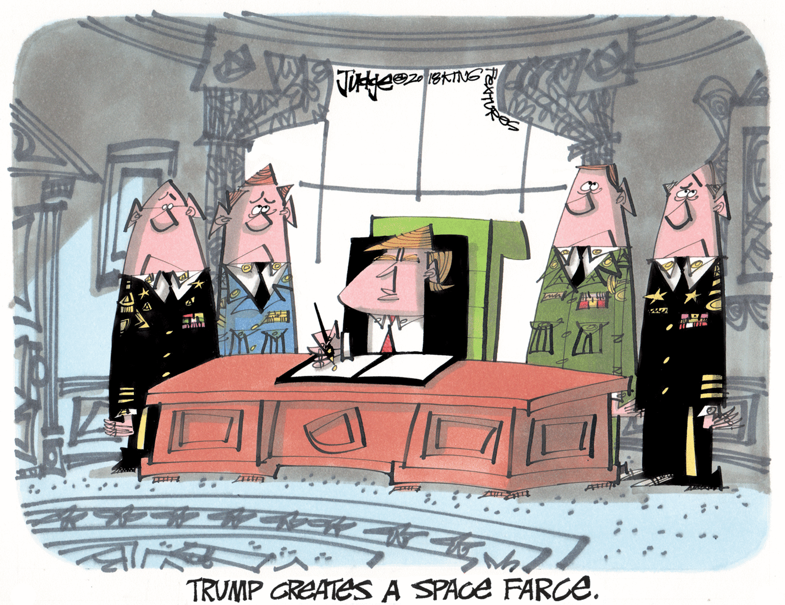 Drawing OCR: . .. TRUMP GREATES A SPACE FARCE. . .. TRUMP GREATES A SPACE FARCE.