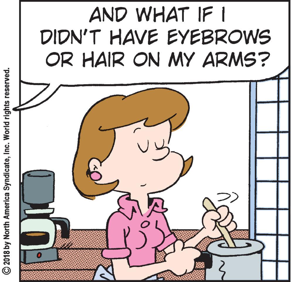 Graphics OCR: AND WHAT IF I DIDN'T HAVE EYEBROWS OR HAIR ON MY ARMS? © 2018 by North America SyndicateInc. World rights reserved. AND WHAT IF I DIDN'T HAVE EYEBROWS OR HAIR ON MY ARMS? © 2018 by North America SyndicateInc. World rights reserved.