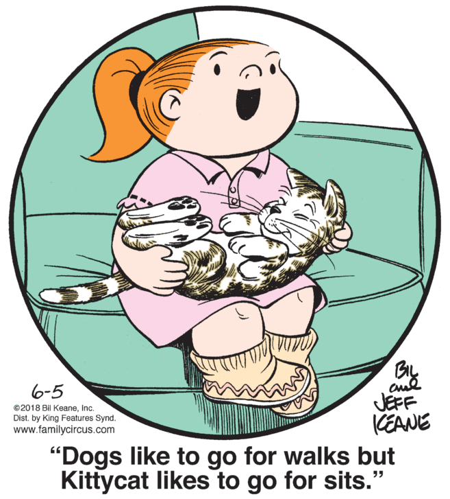 Circle OCR: BL 6-5 ©2018 Bil Keaneinc. Dist. by King Features Synd. www.familycircus.com JEFF KEANE "Dogs like to go for walks but Kittycat likes to go for sits. ?? BL 6-5 ©2018 Bil Keaneinc. Dist. by King Features Synd. www.familycircus.com JEFF KEANE "Dogs like to go for walks but Kittycat likes to go for sits. ??