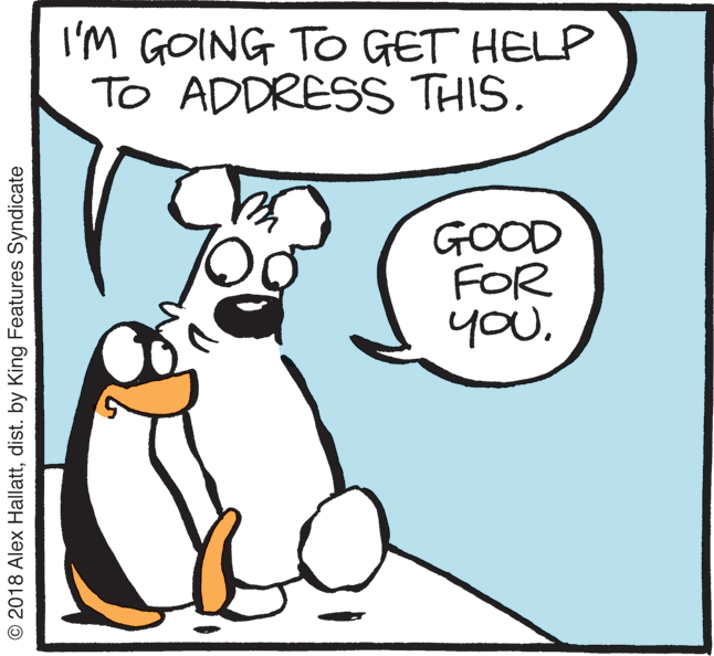 Snout OCR: I'M GOING TO GET HELP To ADDRESS THISGOOD FOR you. © 2018 Alex Hallattdist. by King Features Syndicate I'M GOING TO GET HELP To ADDRESS THISGOOD FOR you. © 2018 Alex Hallattdist. by King Features Syndicate