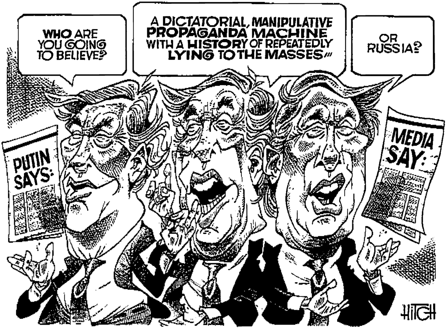 Rectangle OCR: WHO ARE YOU GOING TO BELIEVES A DICTATORIALMANIPULATIVE PROPAGANDA MACHINE WITH A HISTORY OF REPEATEDLY LYING TO THE MASSES" OR RUSSIA? PUTIN SAYS: MEDIA SAY HIIGH WHO ARE YOU GOING TO BELIEVES A DICTATORIALMANIPULATIVE PROPAGANDA MACHINE WITH A HISTORY OF REPEATEDLY LYING TO THE MASSES" OR RUSSIA? PUTIN SAYS: MEDIA SAY HIIGH