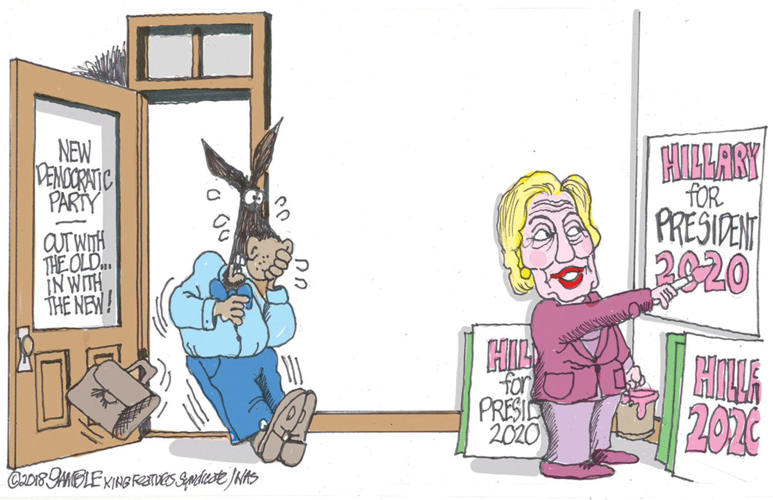 Fiction OCR: NEW PENCORATIC PARTY HILLART QUT WITH ?OLD IN WITH THE NEW! HIL for PRESI 2020 2026 NEW PENCORATIC PARTY HILLART QUT WITH ? OLD IN WITH THE NEW! HIL for PRESI 2020 2026