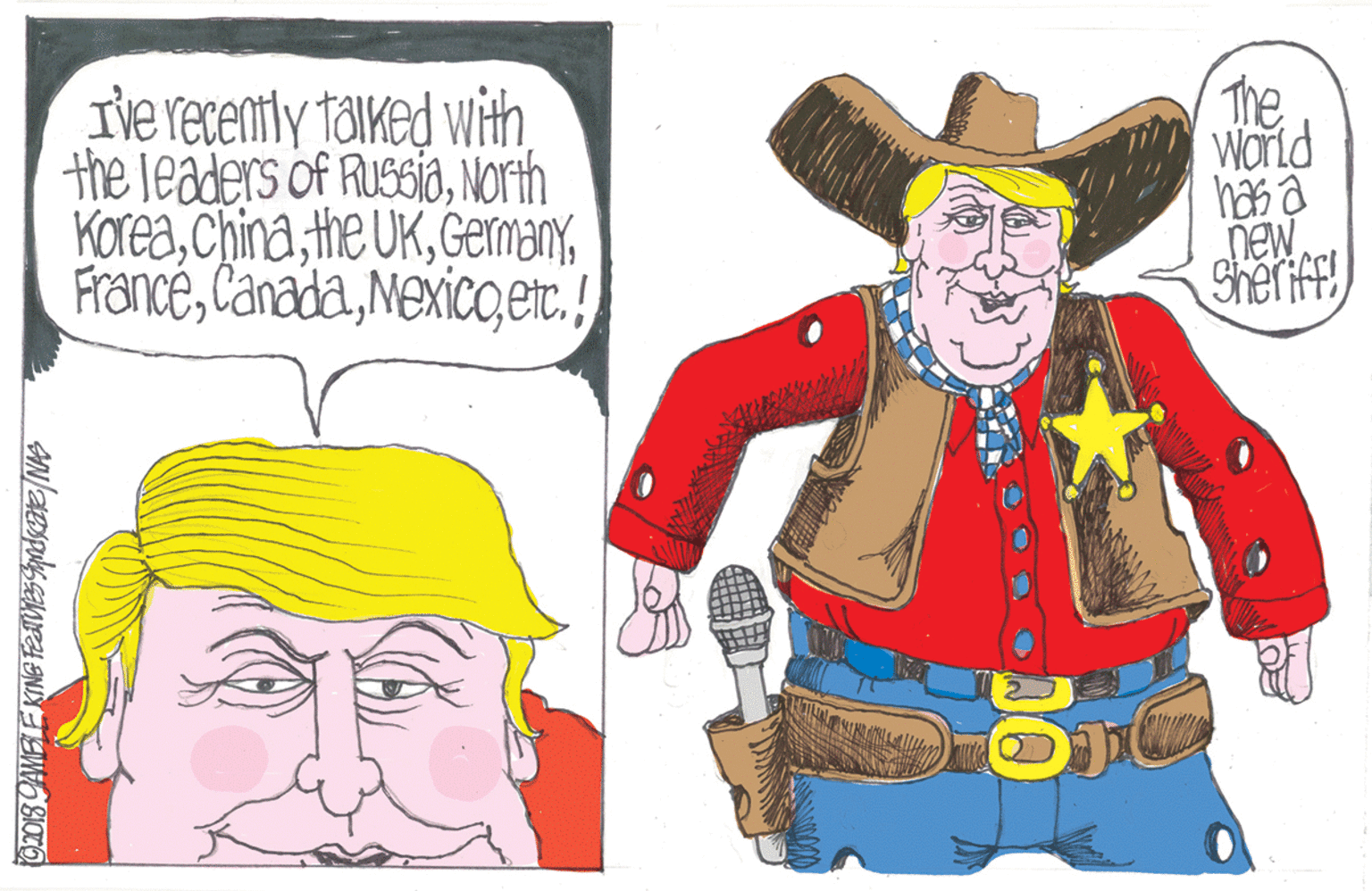 Sun hat OCR: IVe recently taiked withNorth Koreaet. ! The WOrld new Sheriff) IVe recently taiked withthe leaders of RussiaNorth Koreathe UKet. ! The WOrld new Sheriff)