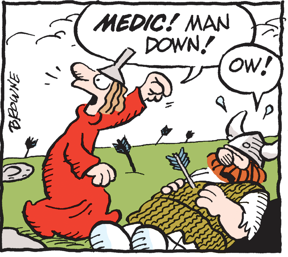Fiction OCR: MEDIC! MAN DOWN! Ow! MEDIC! MAN DOWN! Ow!