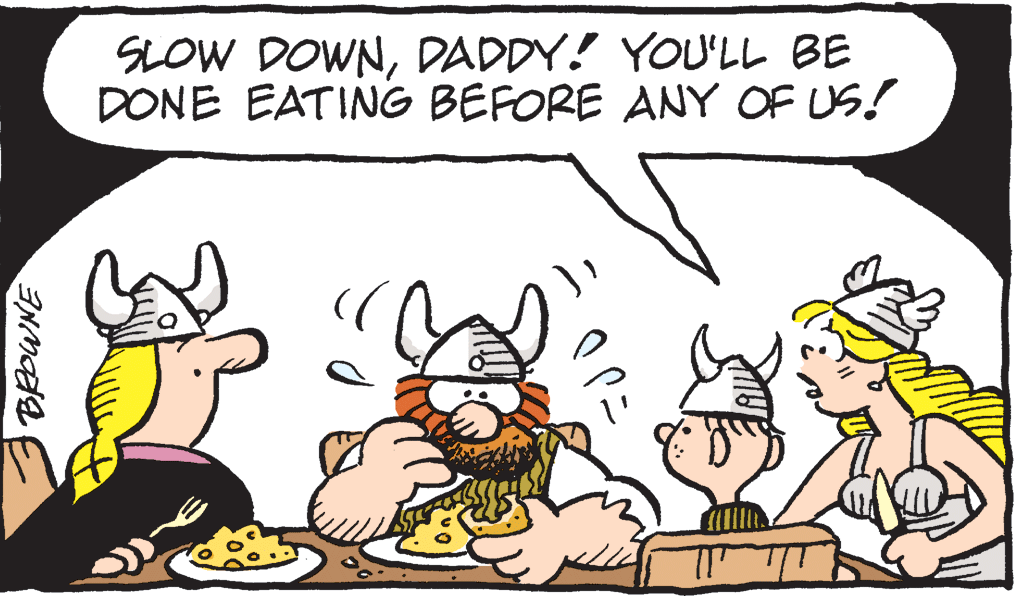 Drawing OCR: SLOW DOWNDADDY! YOU'LL BE DONE EATING BEFORE ANY OF US! SLOW DOWNDADDY! YOU'LL BE DONE EATING BEFORE ANY OF US!