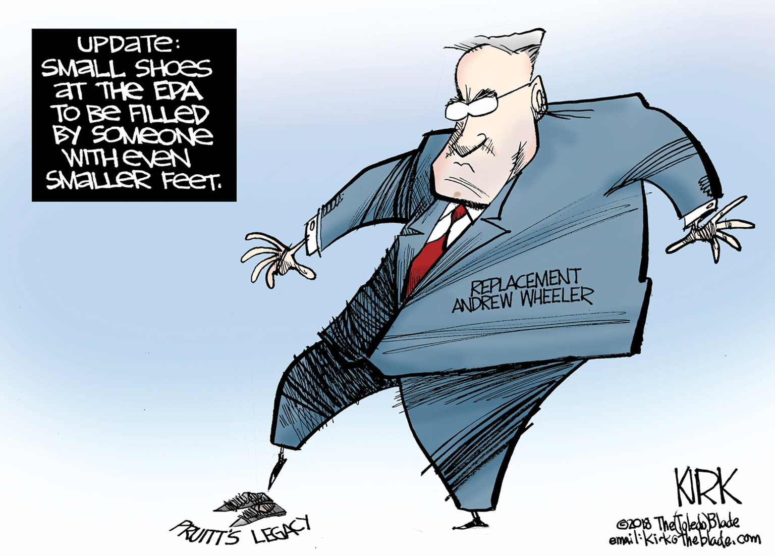 Fiction OCR: UPDATE: SMALL SHOes aT THe EPA TO BE FILLED BY SOMeONe WITHEVEN SMALLER FEET. REPLACEMENT ANDREW WHEELER KIRK UITTS LEGA ODA ThelToleo Blade email:Kirko ihe blade.com UPDATE: SMALL SHOes aT THe EPA TO BE FILLED BY SOMeONe WITHEVEN SMALLER FEET. REPLACEMENT ANDREW WHEELER KIRK UITTS LEGA ODA ThelToleo Blade email:Kirko ihe blade.com