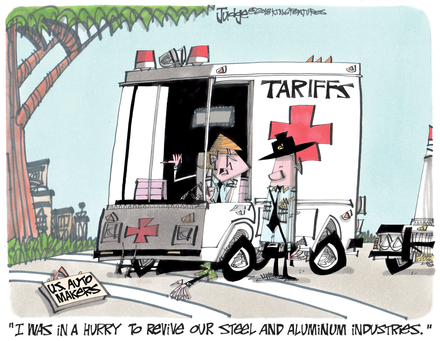 Drawing OCR: BKNGTENTURES TARIFFS US AUTO MAKERS "I WAS IN A HURRY TO REVive OUR STEEL AND ALUMINUM INDUSTRIES" BKNGTENTURES TARIFFS US AUTO MAKERS "I WAS IN A HURRY TO REVive OUR STEEL AND ALUMINUM INDUSTRIES