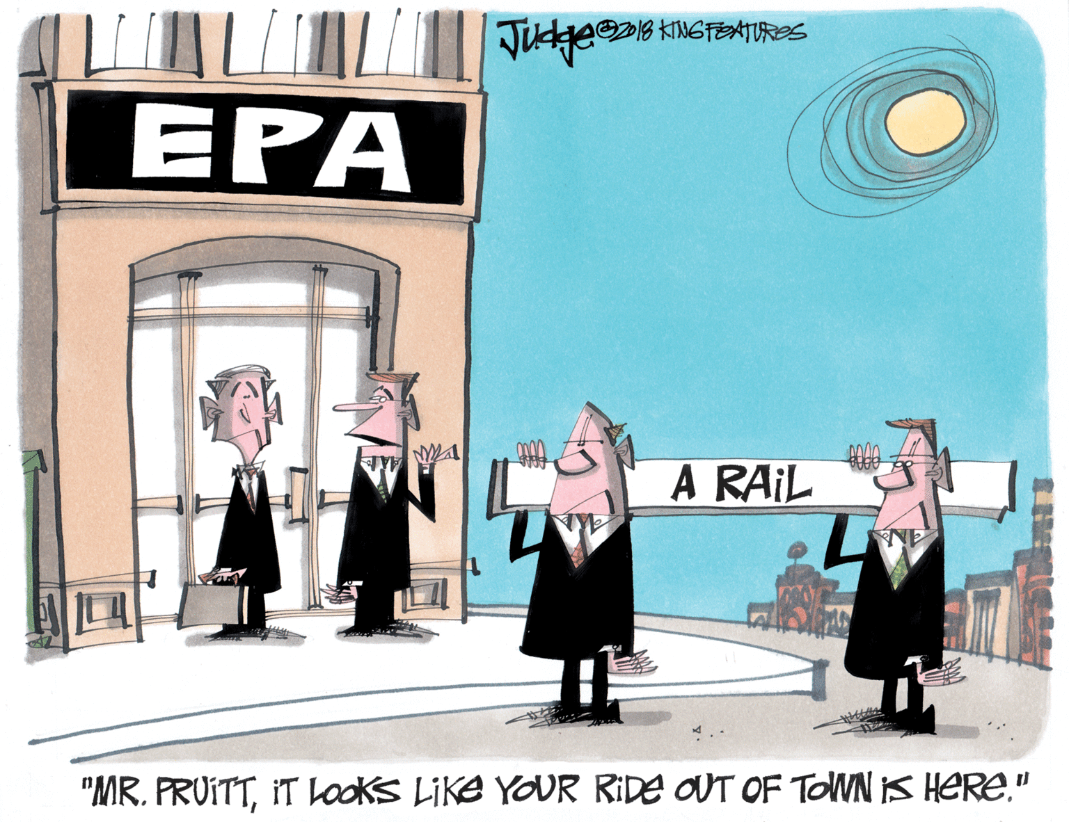 Rectangle OCR: EPA A RAIL "MR. PRVITTIT looks Like YODR RIDE OUT OF TOWN iS HERE." EPA A RAIL "MR. PRVITTIT looks Like YODR RIDE OUT OF TOWN iS HERE."
